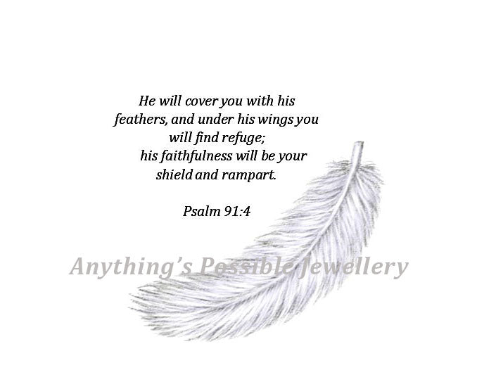 FEATHER with Psalm 91:4 Bible Scripture on white background