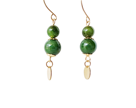Vintage inspired BC Jade-Nephite Jade Dangle Earrings made with Upcycled Vintage green BC Canadian Jade and new 14k Gold Filled metal.