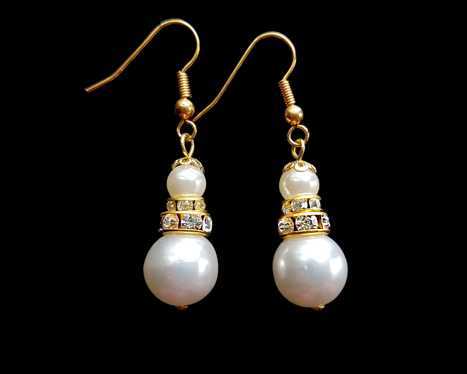 Victorian Style Large Pearl and Crystal Earrings