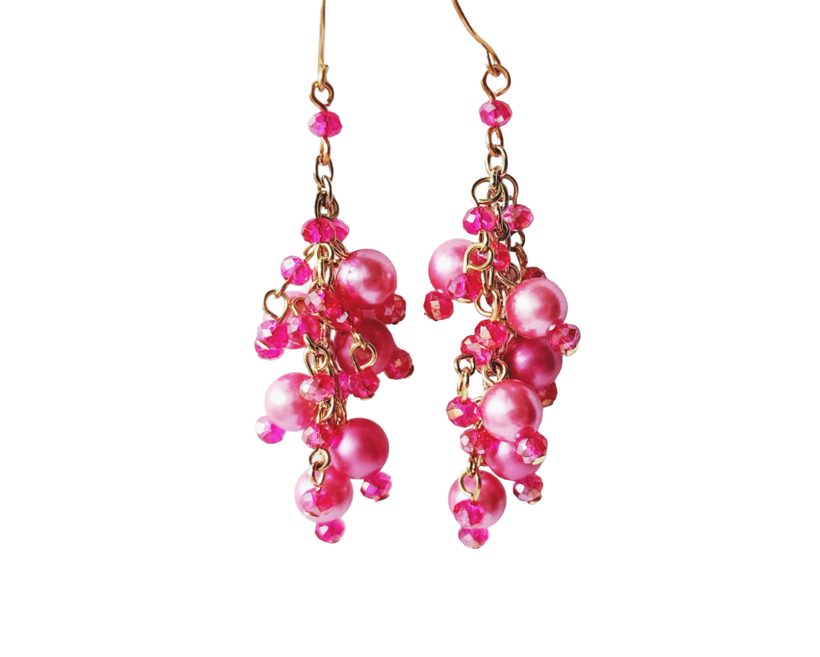 Pearl and 2025 crystal cluster earrings