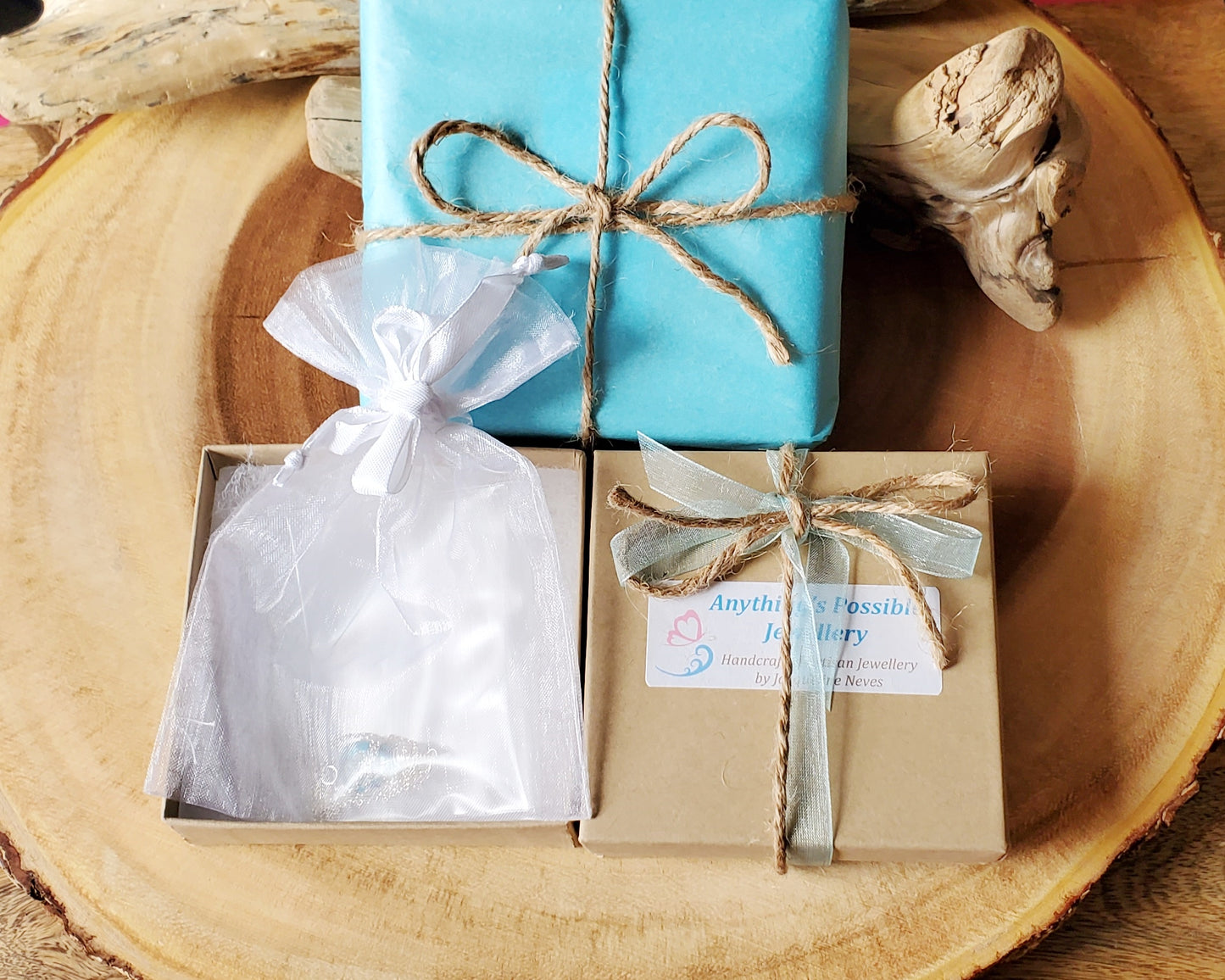 Eco Friendlier Recycled Paper Gift Box, Reusable Cotton Jewellery Pouch, Tissue Paper, Ribbon and Twine