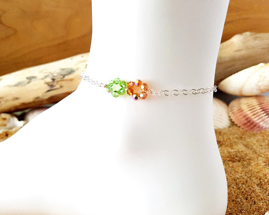 Personalized Crystal Infinity, Eternity Birthstone Ankle Bracelet-Anklet-Sterling Silver-Two Colour-i Crystal Infinity Pendant and Celtic Eternity pendant.