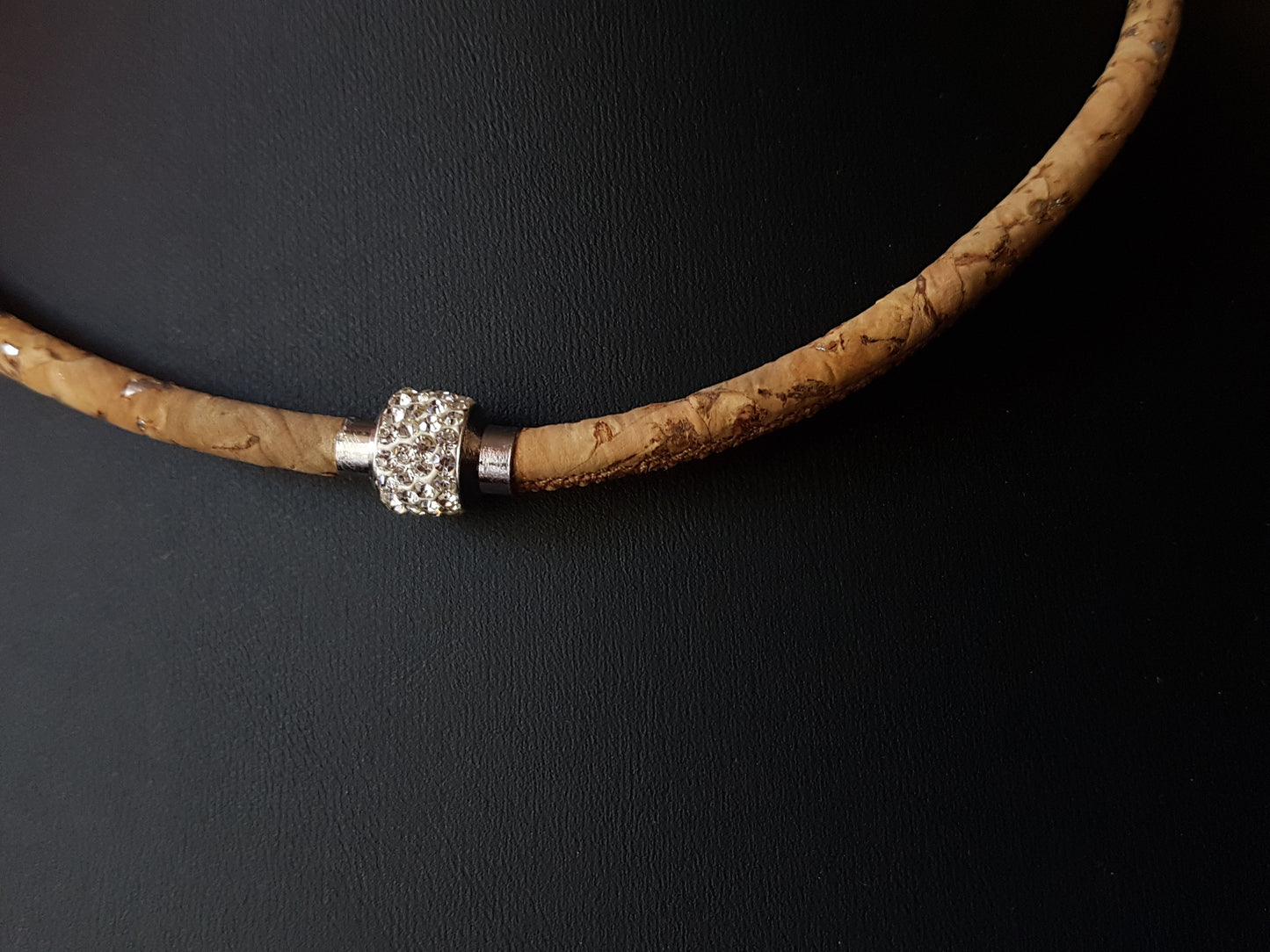 Brilliant Crystal Portuguese Cork Magnetic Necklace-Portuguese Cork Cord-Crystal Magnetic Clasp