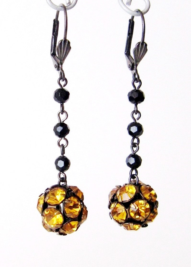Long Art Deco Amber Crystal Earrings