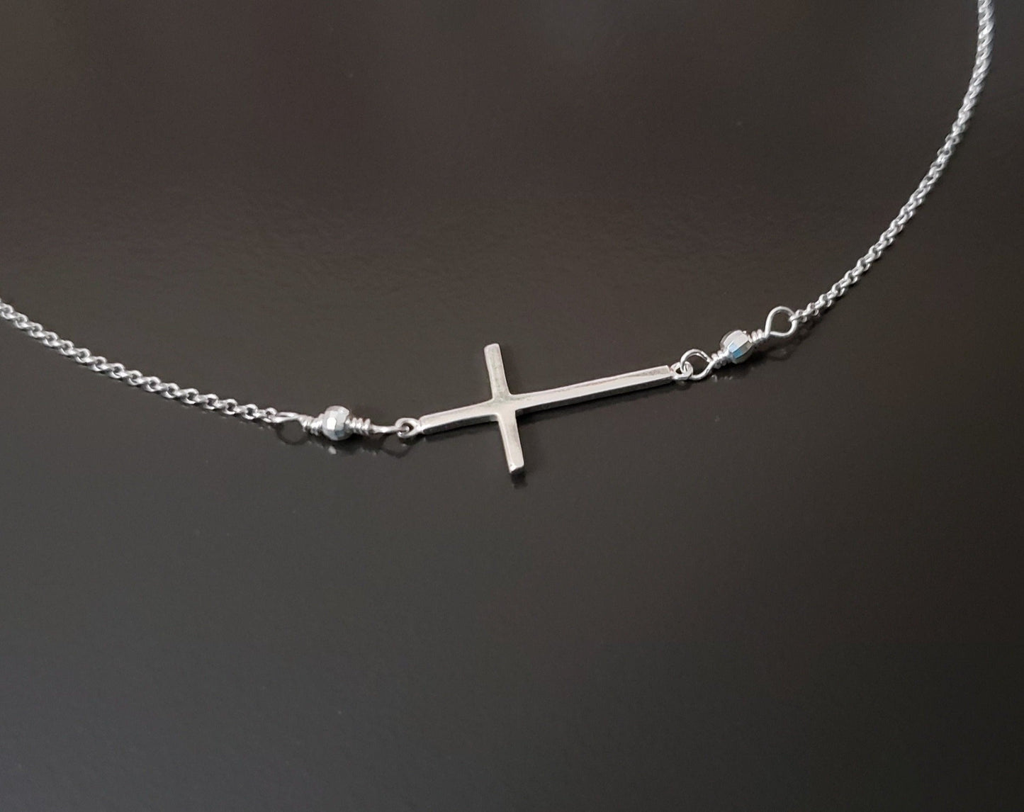 Faith Forever Sideways Cross, Heart Necklace-Sterling Silver