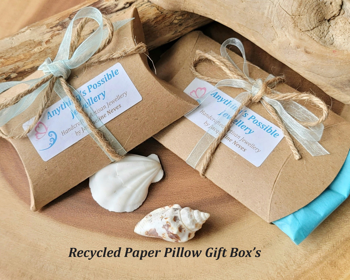 Eco Friendlier Recycled Paper Pillow Gift Box with Tissue, Ribbon and Twine