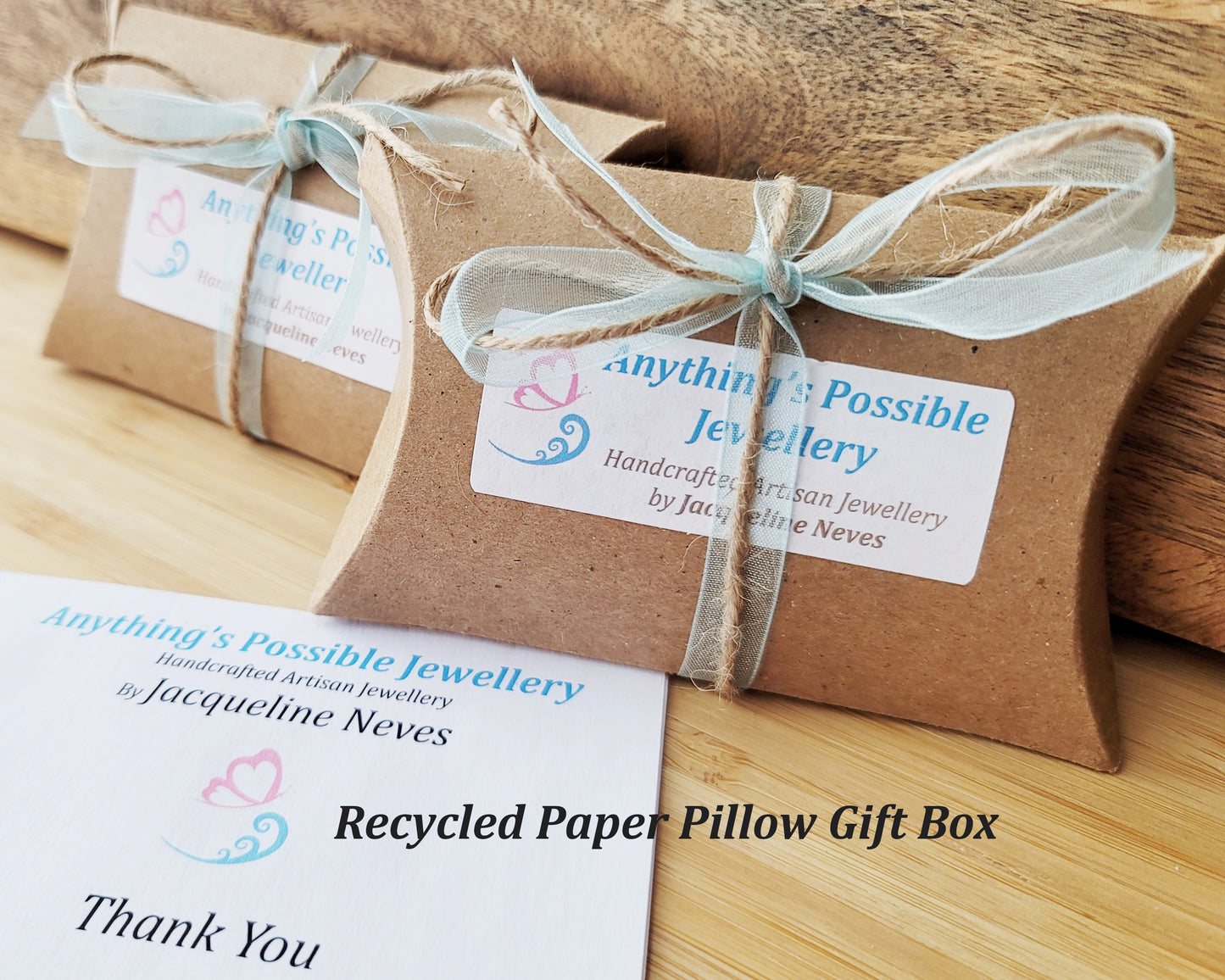 Recycled Paper Pillow Gift Box with Tissue, Ribbon and Twine