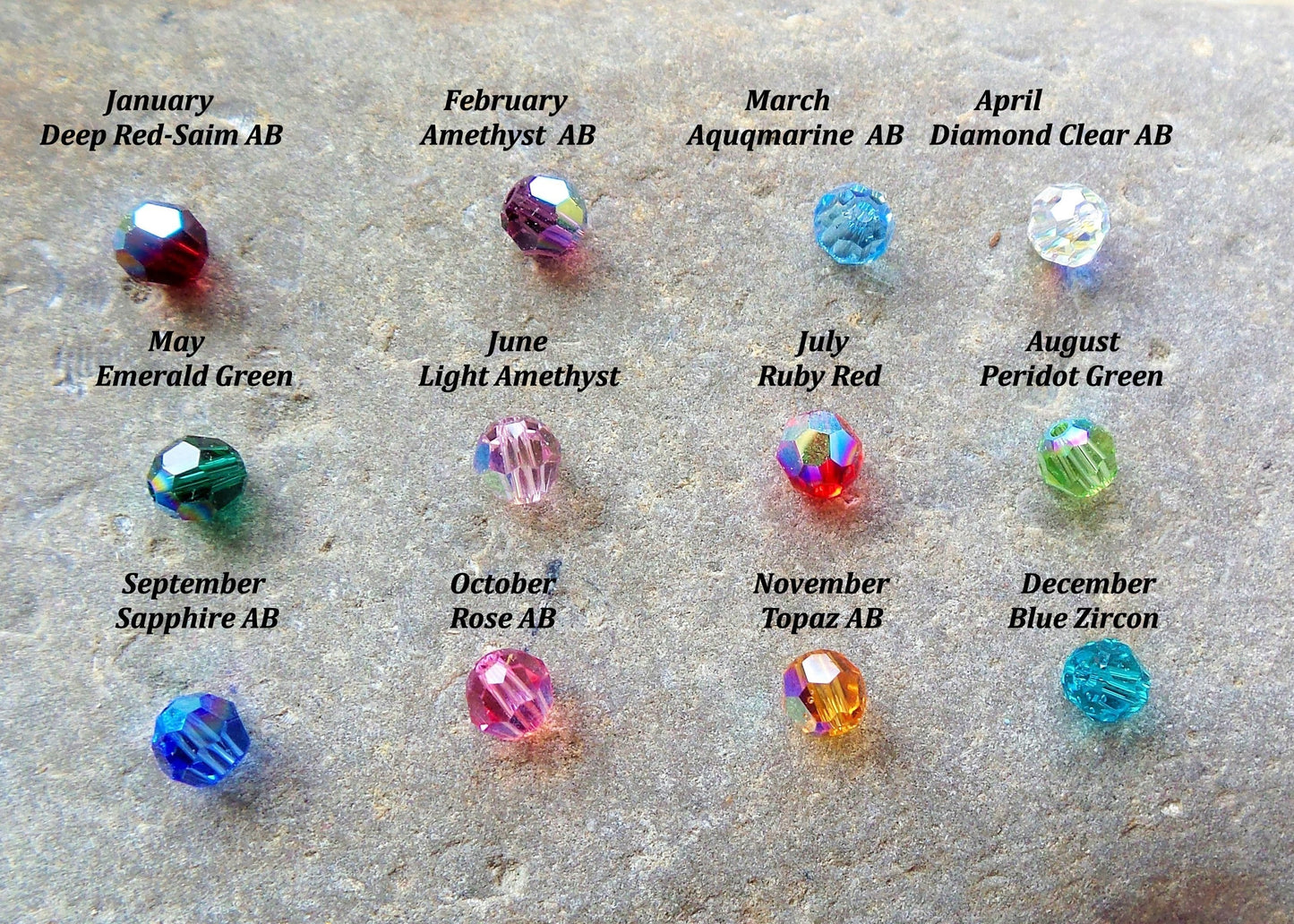 12 Birthstone color Crystals 