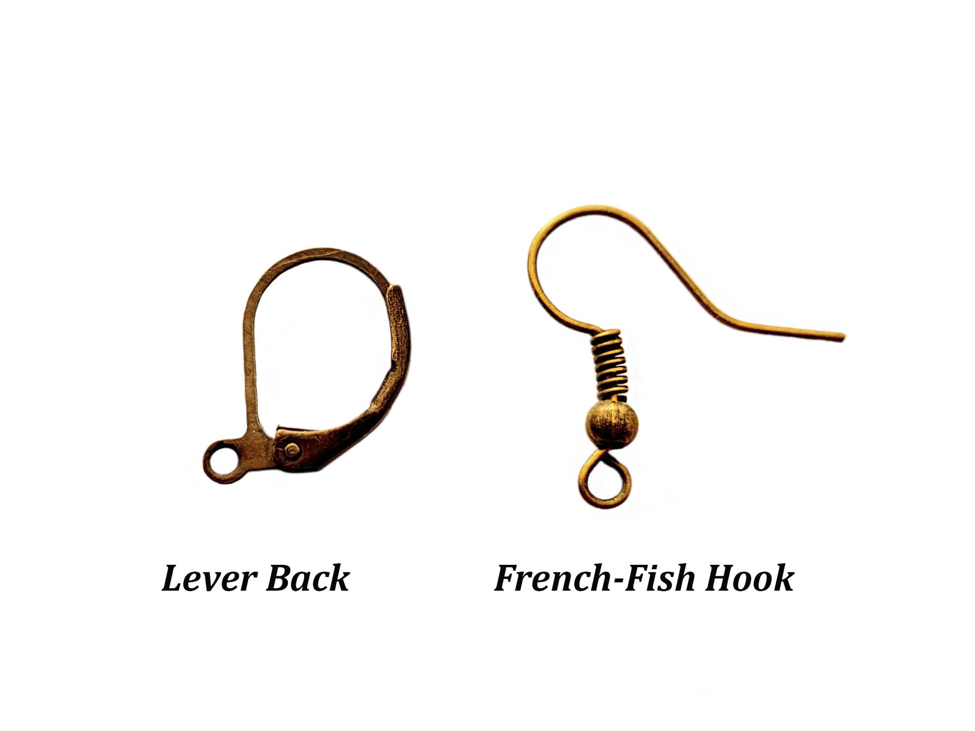 Earring Wire Styles-Antique Brass:  French-Fish Hooks & Lever Back 