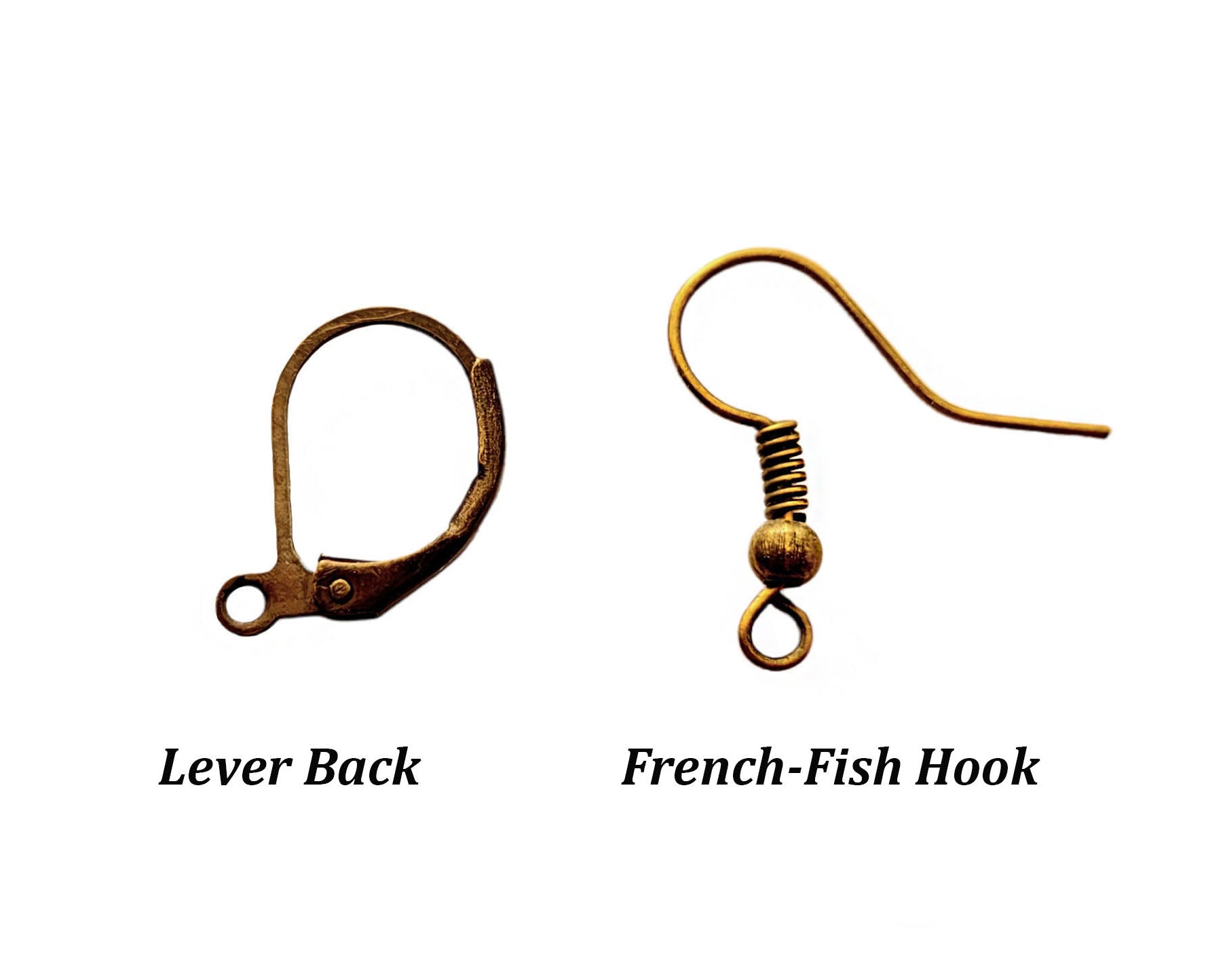 Earring Wire Styles-Antique Brass:  French-Fish Hooks & Lever Back 