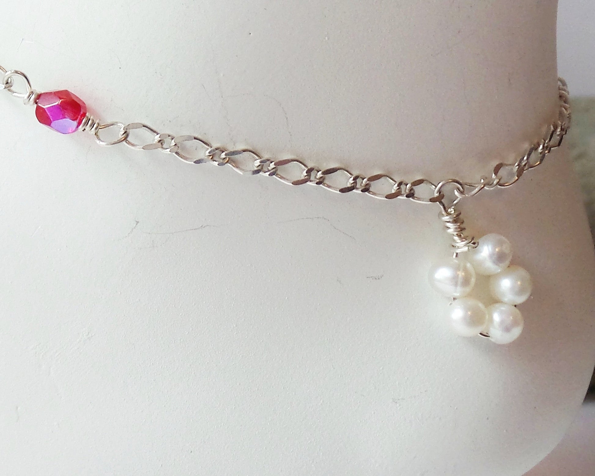 Personalized Pearl Flower Birthstone Anklet-Ankle Bracelet