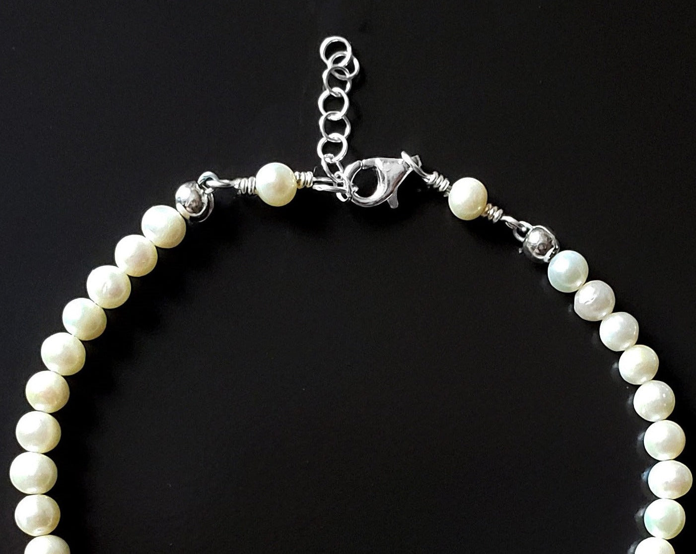 Genuine Pearl Anklet-Ankle Bracelet-Handcrafted-High Quality White Freshwater Cultured Pearls-925 Sterling Silver