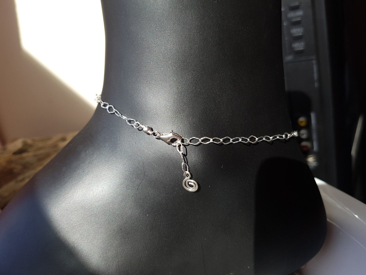 Sterling Silver Anklet with antique style chain and  Celtic Eternity Coil pendant