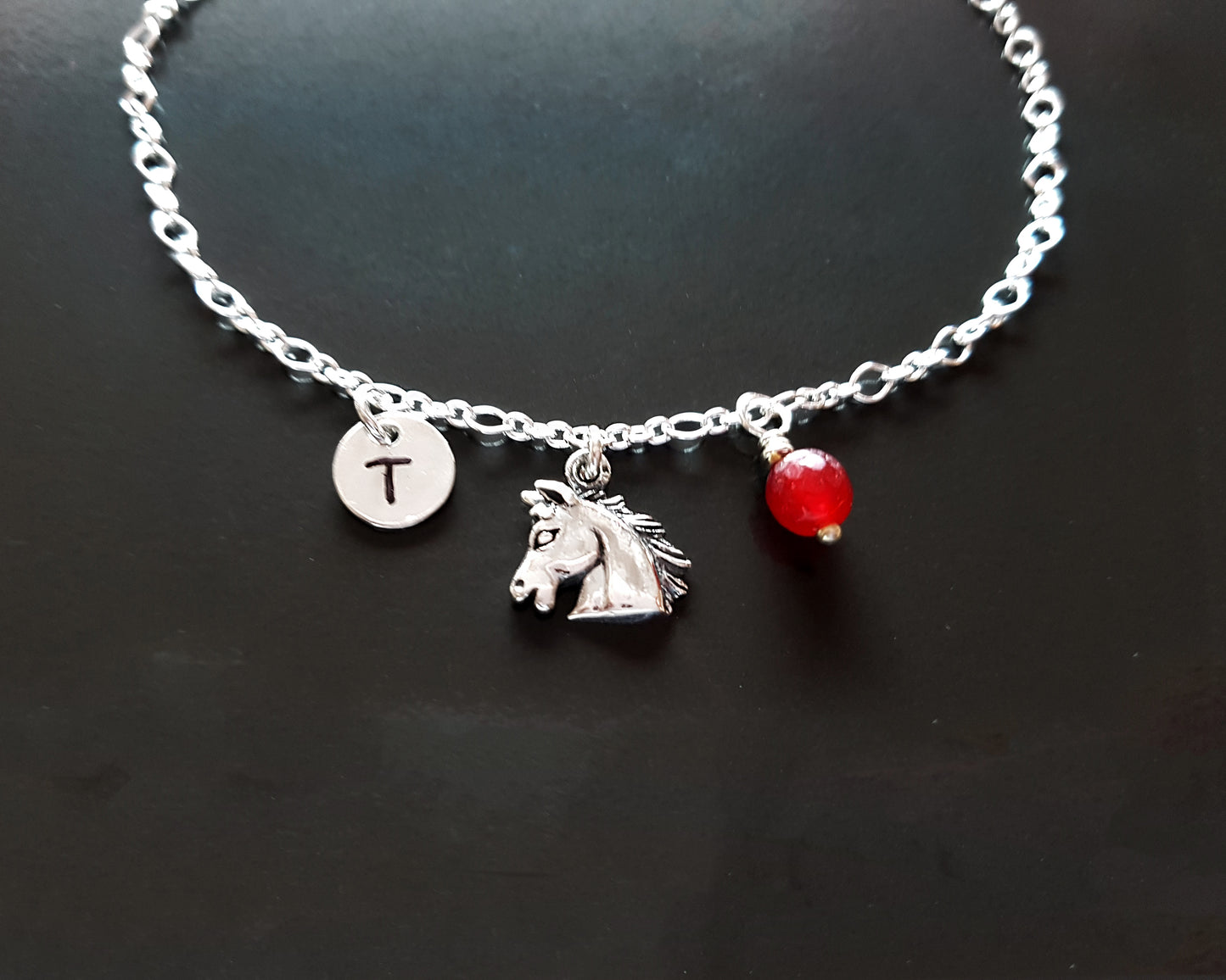 Personalized Horse Lover Initial, Birthstone, Eternity Anklet-Ankle Bracelet