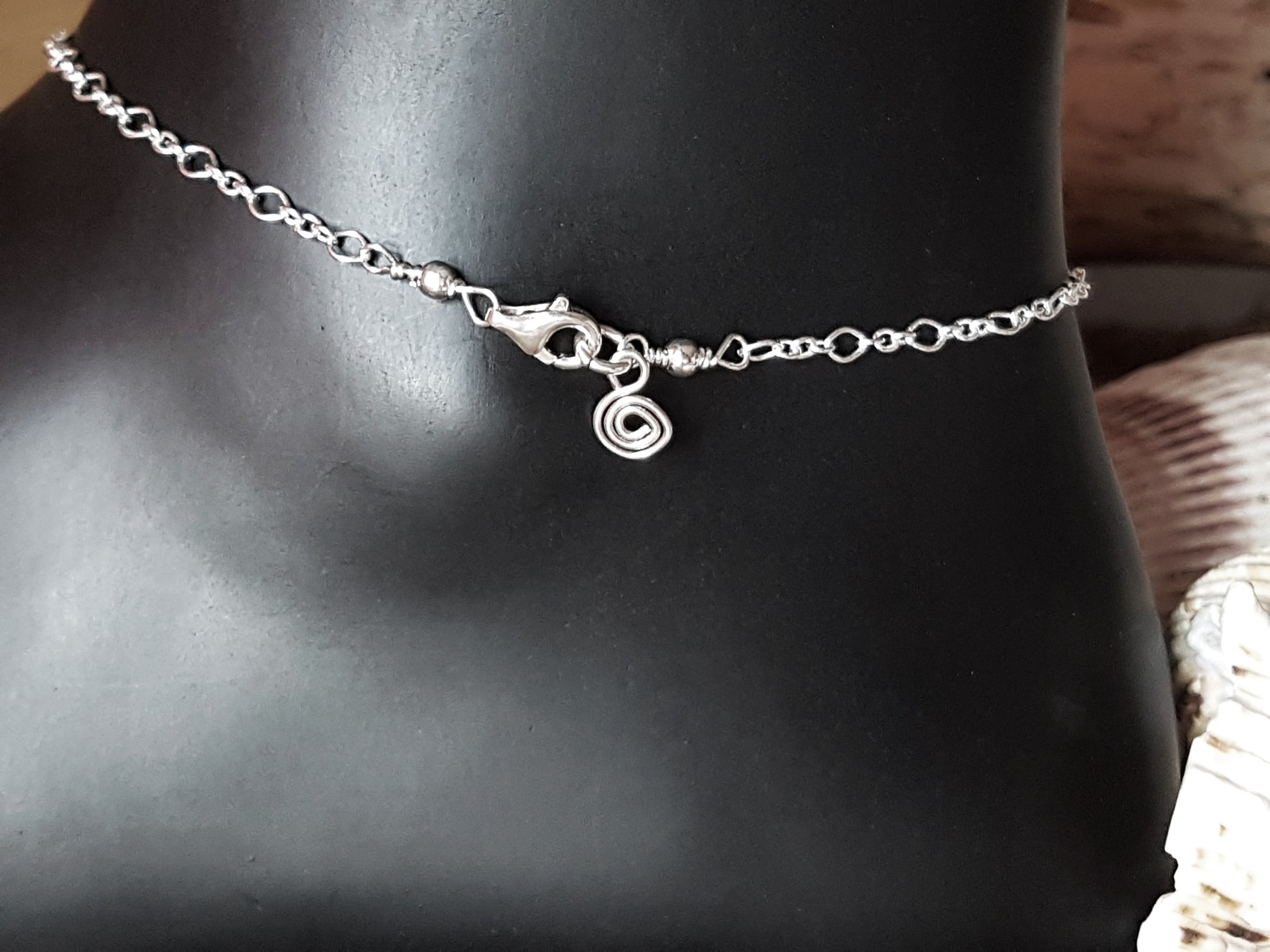 Chain anklet with Lobster claw clasp and Eternity coil pendant