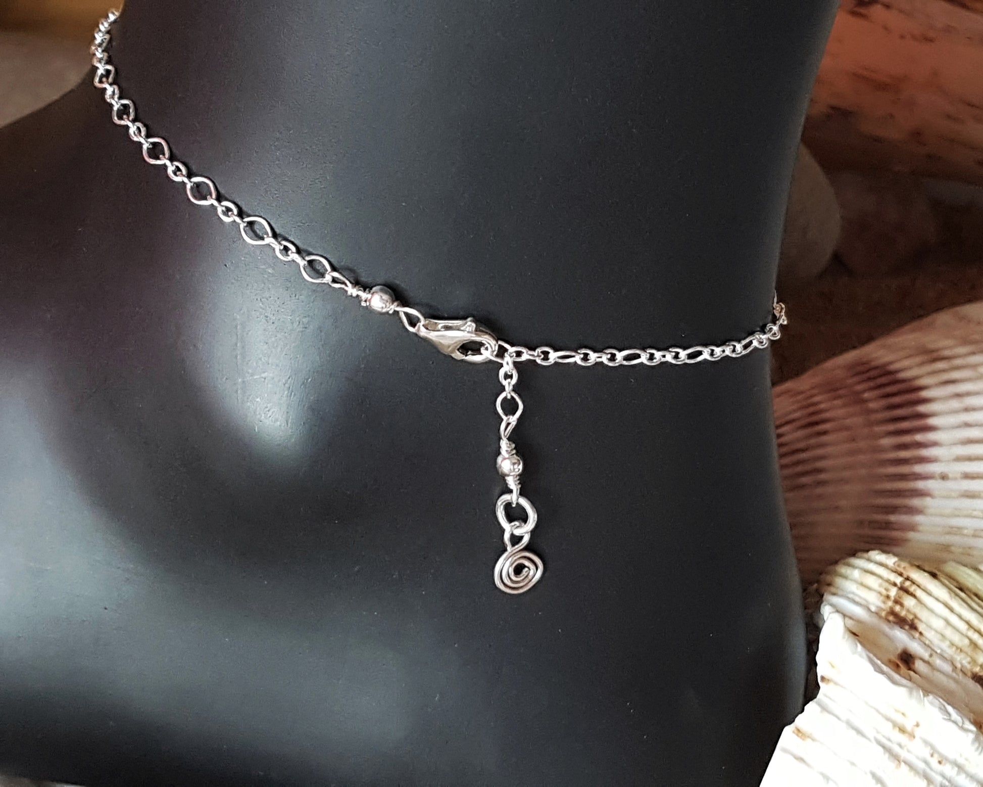 Chain anklet with Lobster claw clasp and Eternity coil pendant