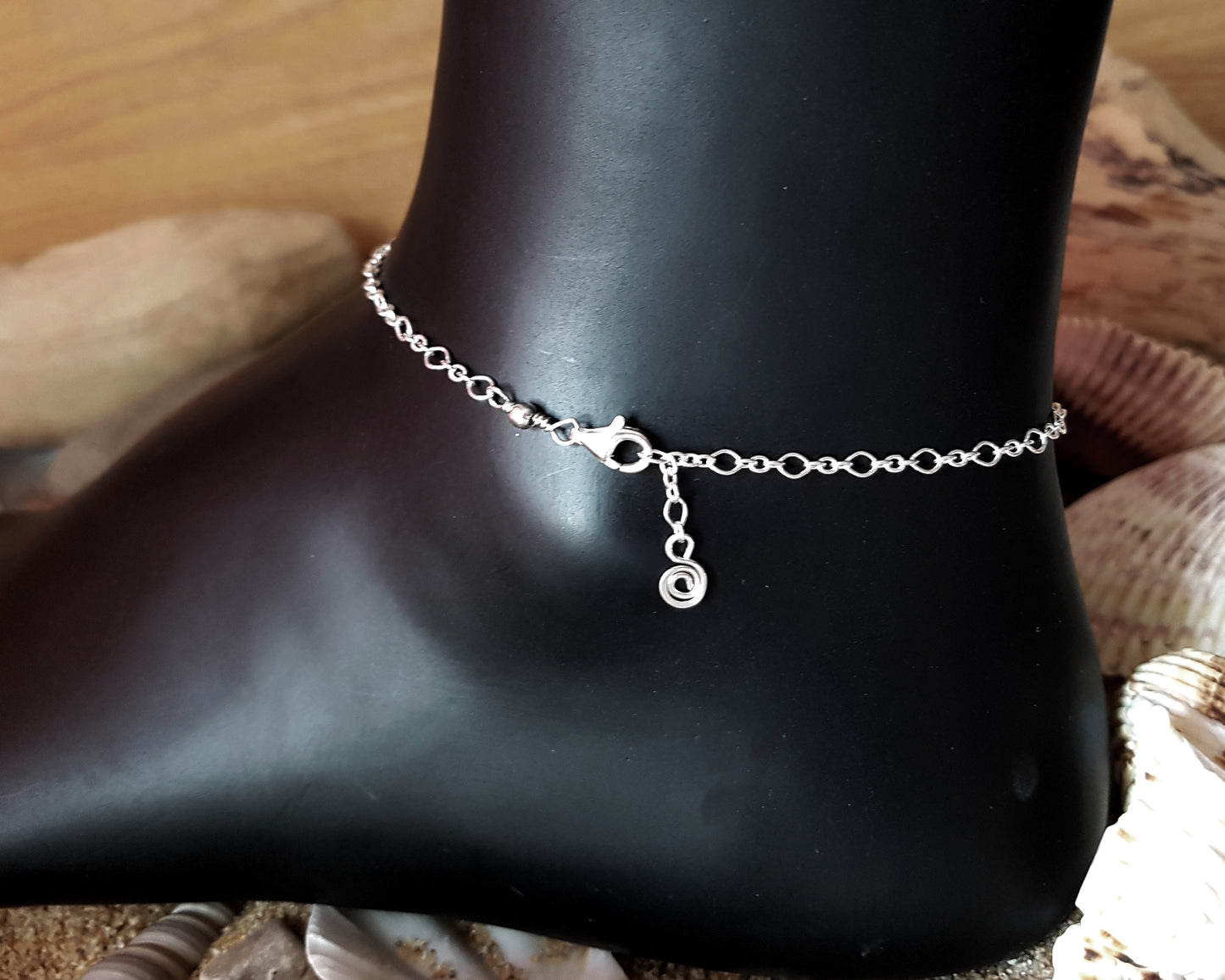 Chain anklet with Lobster claw clasp and Eternity coil pendant