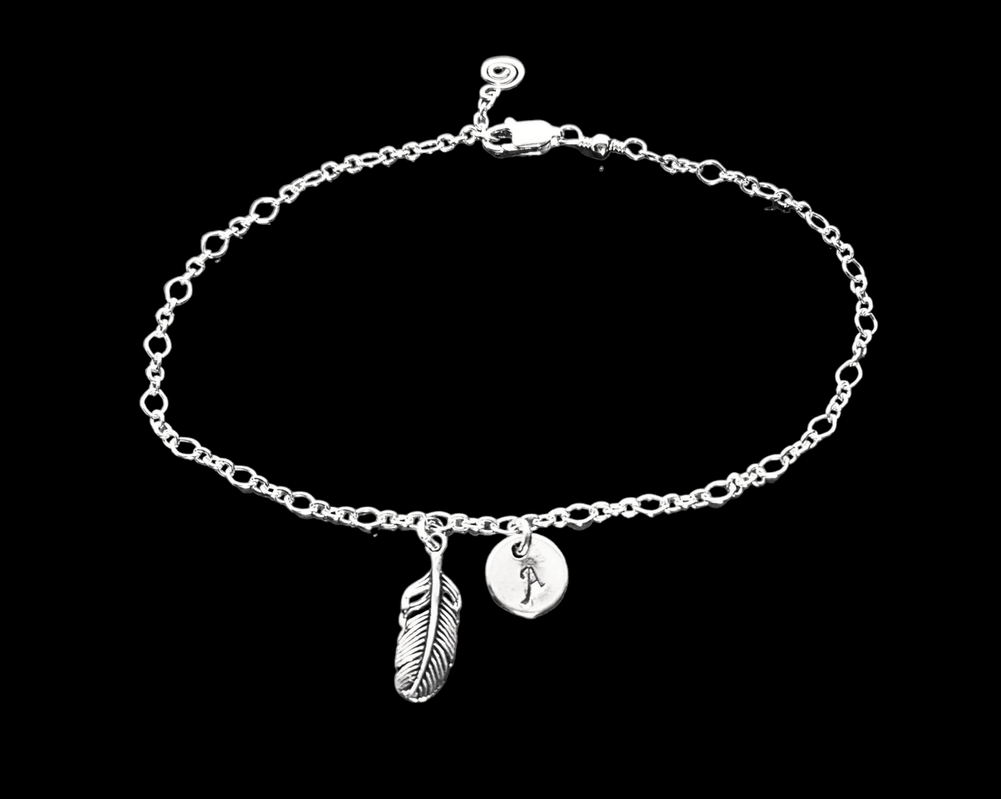 Personalized Feather, Initial, Eternity Anklet-Ankle Bracelet