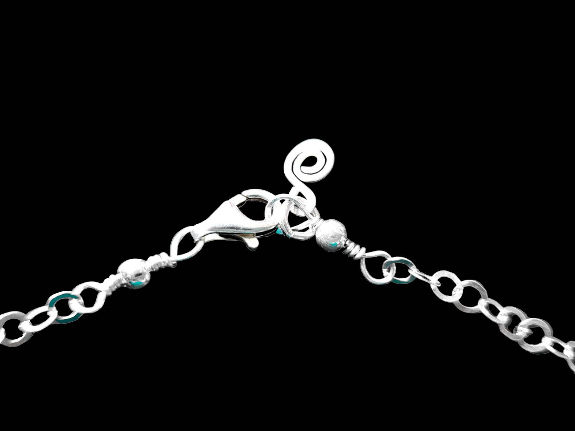 Anklet Clasp with Lobter Claw and Eternity Coil pendant, on black background