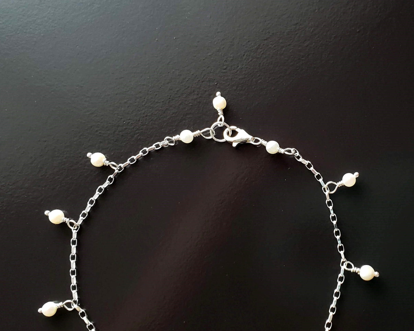 Deluxe Genuine Pearl Shell Dangle Anklet-Ankle Bracelet-Sterling Silver-Freshwater Pearls-Shell Pendant