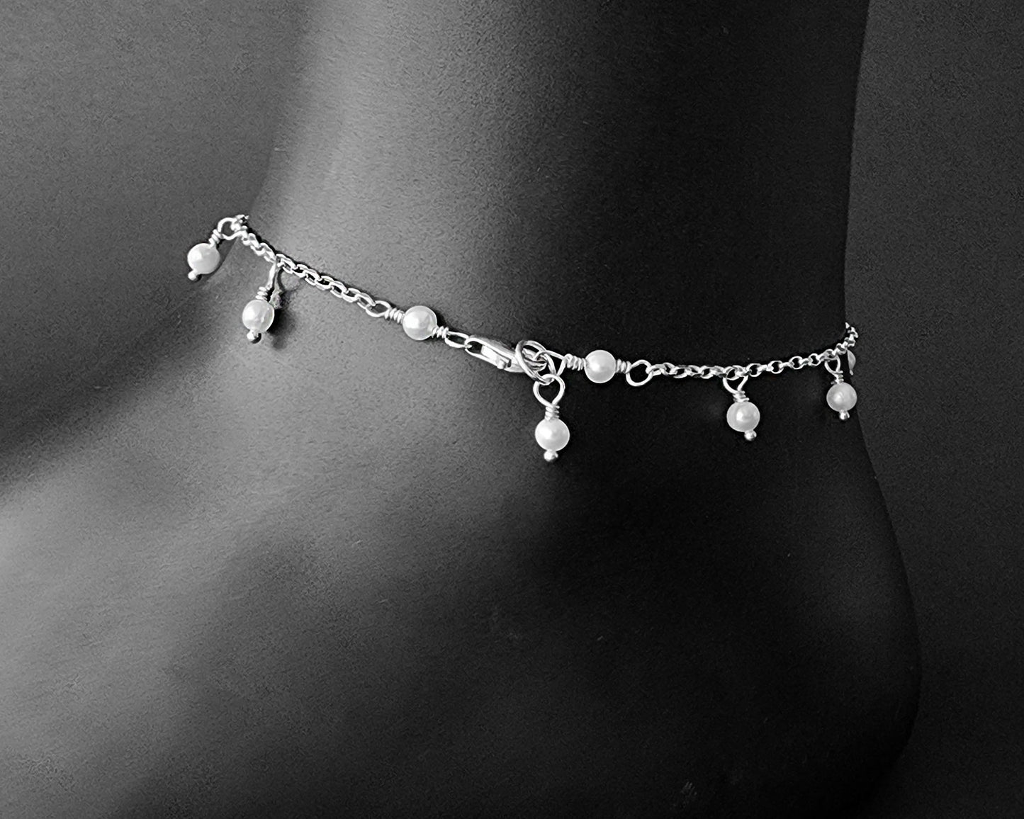 Deluxe Freshwater Cultured Pearl Dangle Anklet-Ankle Bracelet