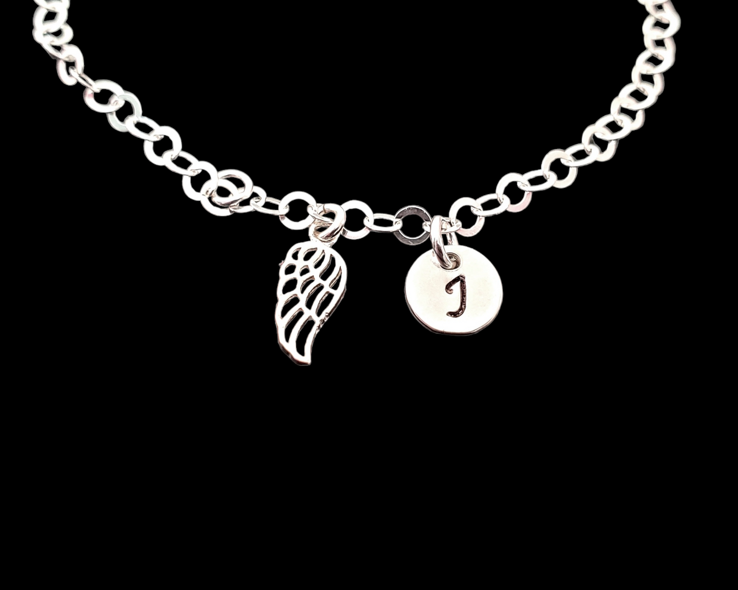 Deluxe Personalized Wing, Initial, Anklet, Ankle Bracelet, Sterling Silver pendants on Silver chain 