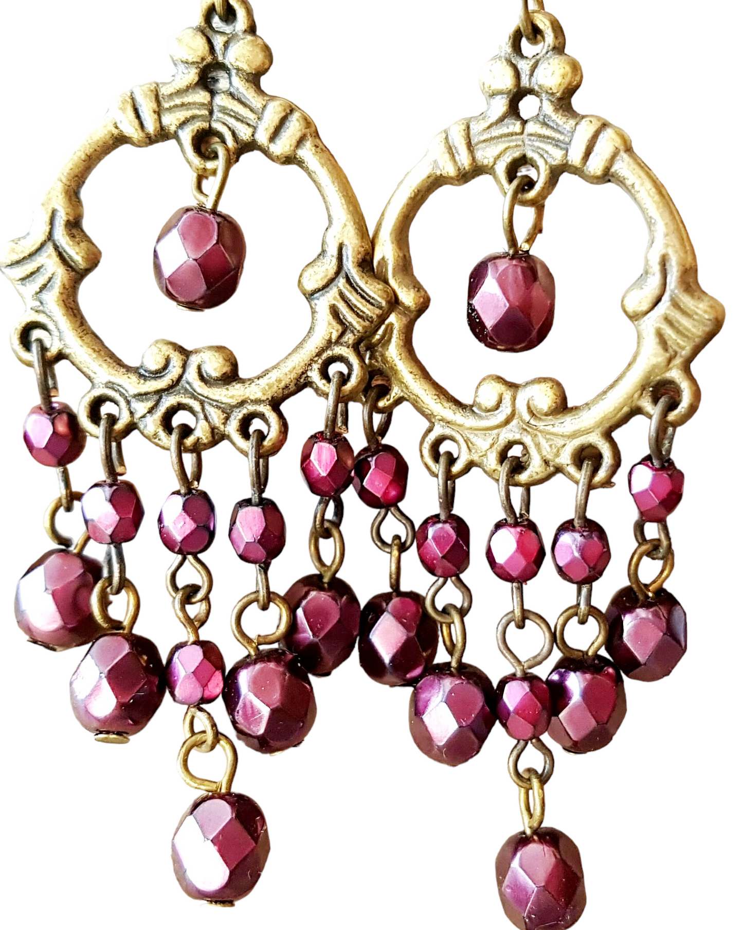 Long Burgundy Sparkle Chandelier Earrings