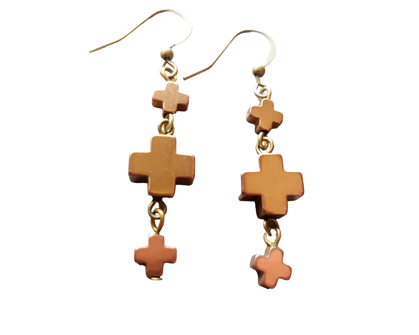 Bronze Hematite Cross Trinity Earrings