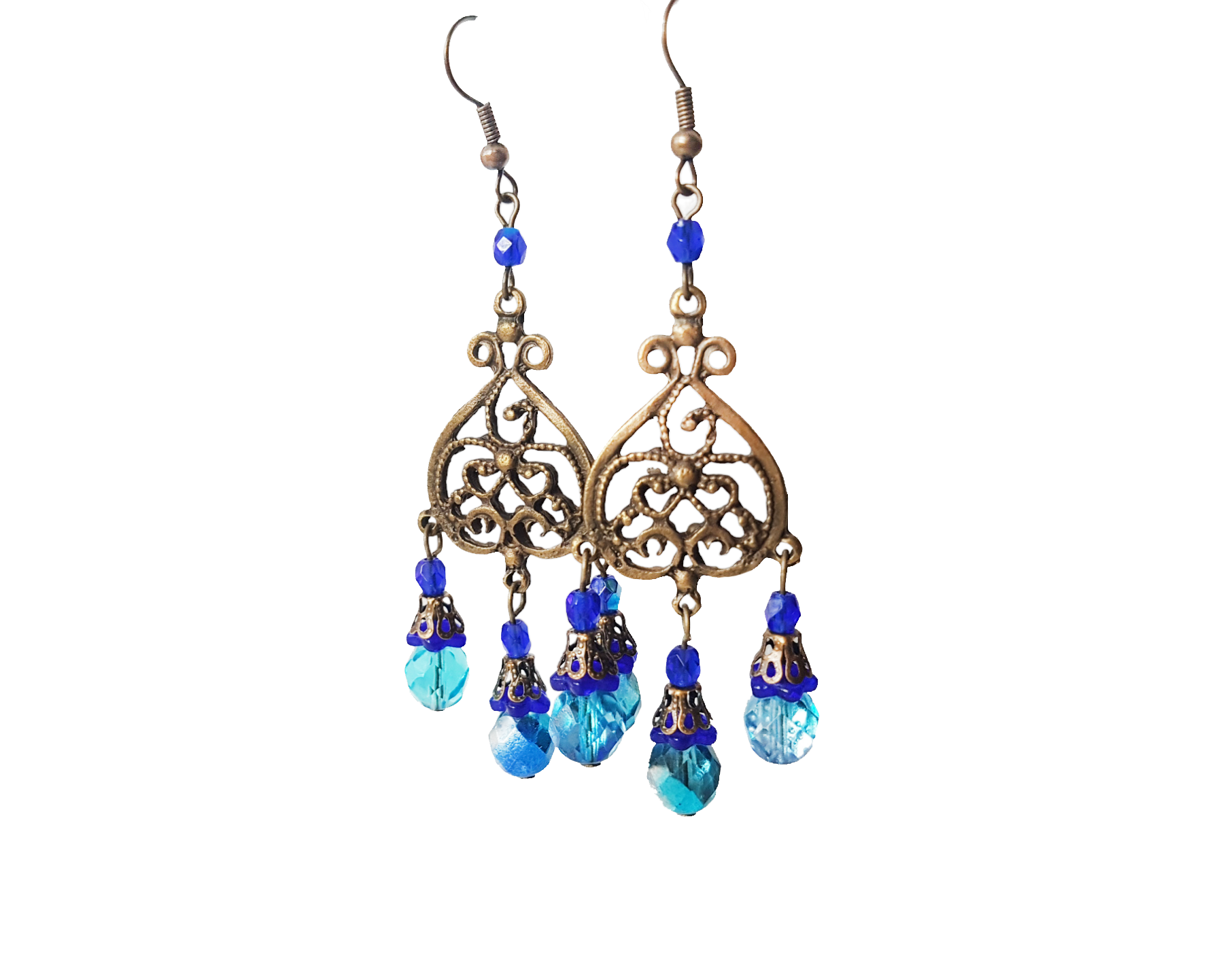 Long Blue Sparkly Vintage Bohemian Chandelier Earrings