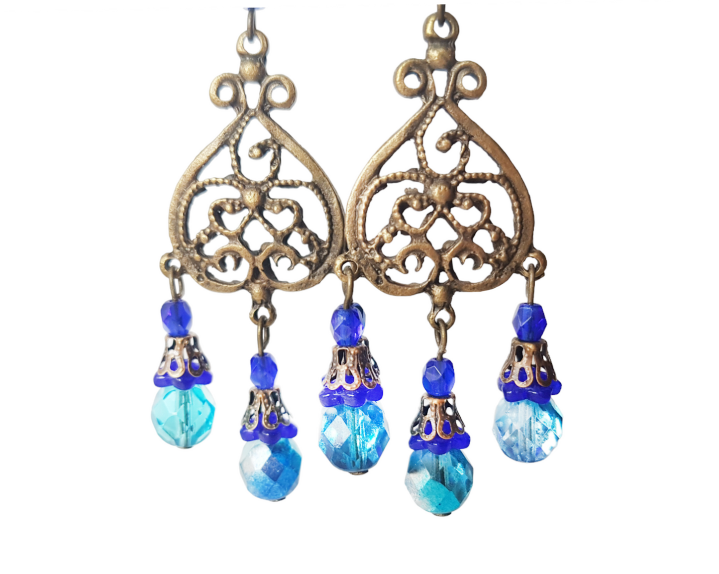 Long Blue Sparkly Vintage Bohemian Chandelier Earrings