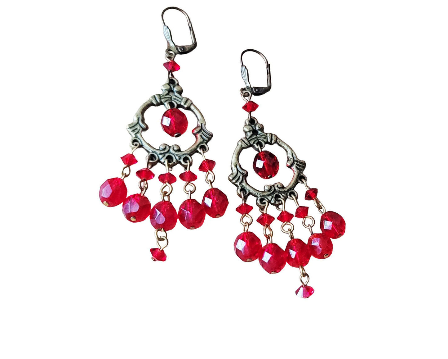 Long Ruby Red Crystal Chandelier Earrings