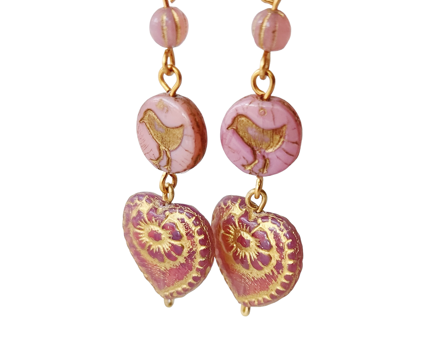 Long Pink Heart Rose Sparrow Earrings Anything s Possible Jewellery