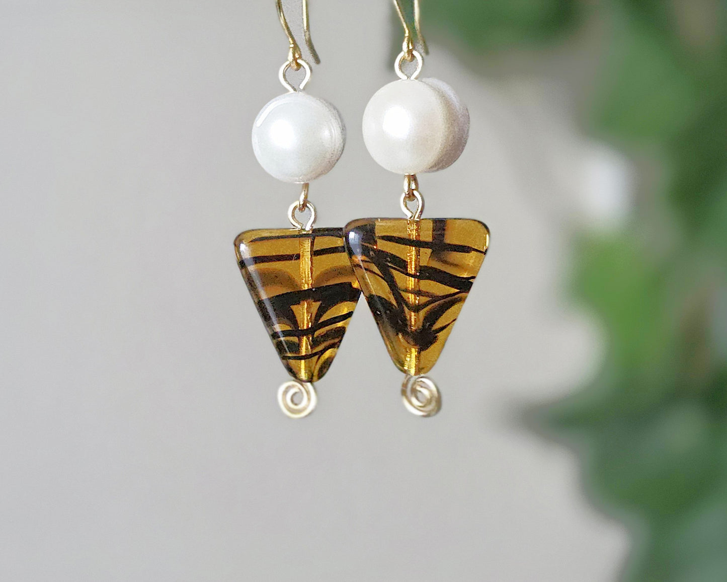 Large Freshwater Cultured Pearl Tortoise Shell Dangle Earrings