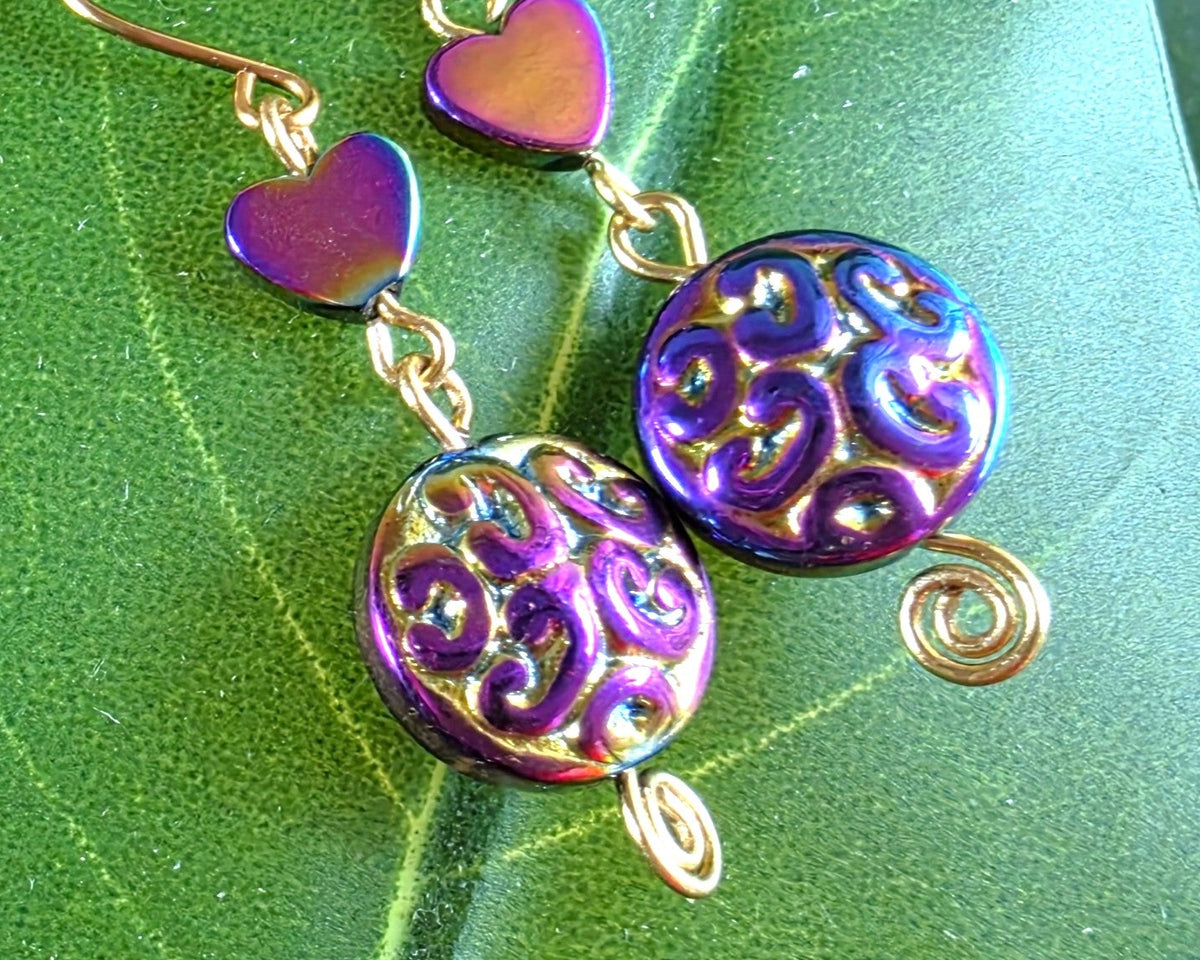 Long Celtic Multi Color Heart Dangle Earrings-Brass