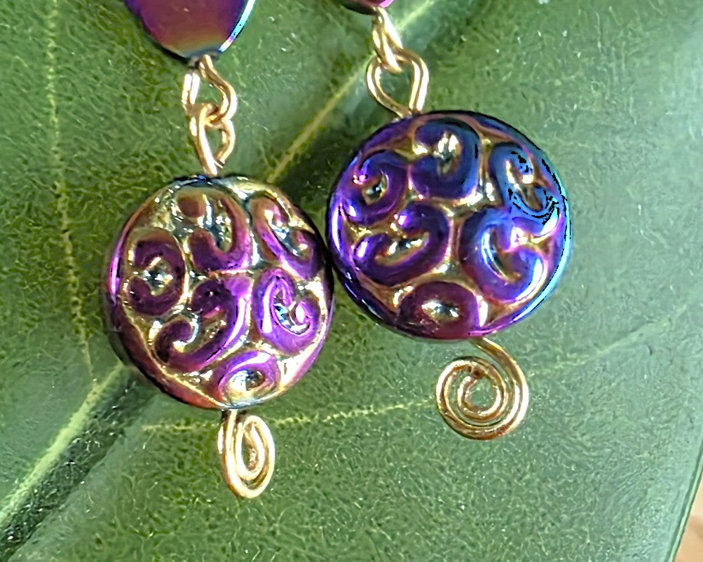 Long Celtic Multi Color Heart Dangle Earrings-Brass