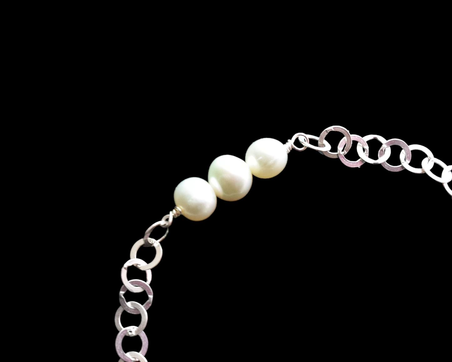 Pearl Trinity Cross Bracelet-Adjustable, Three White Freshwater Cultured Pearls-Sterling Silver