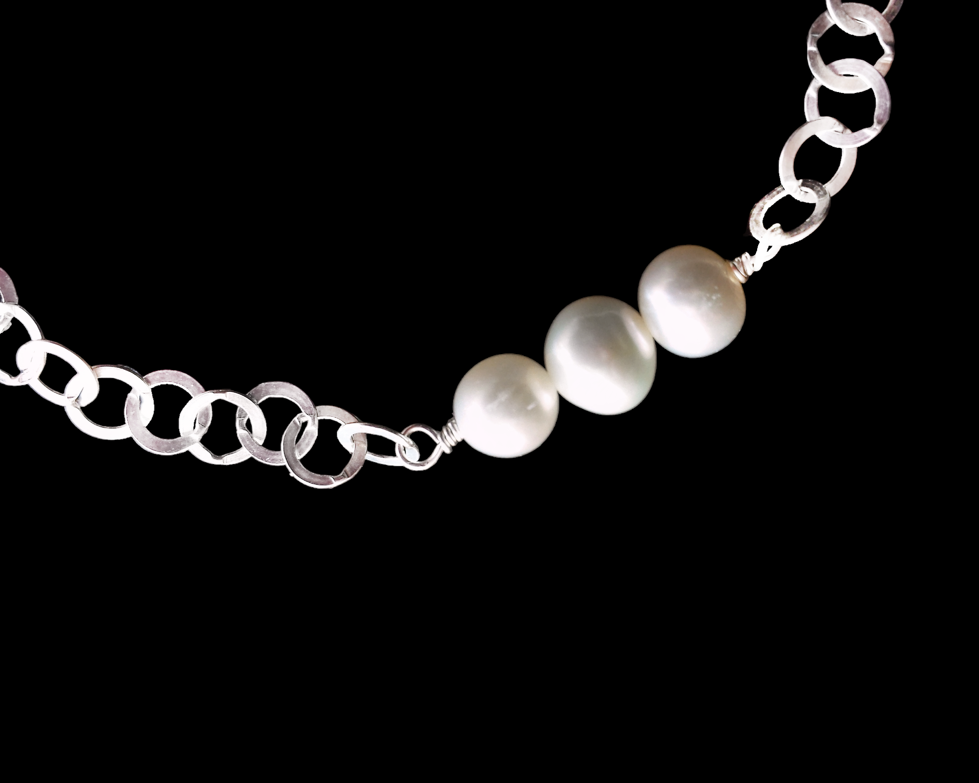 Pearl Trinity Cross Bracelet-Adjustable, Three White Freshwater Cultured Pearls-Sterling Silver