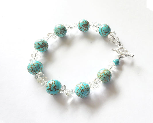 Personalized Turquoise & Clear Quartz Crystal Heart Bracelet