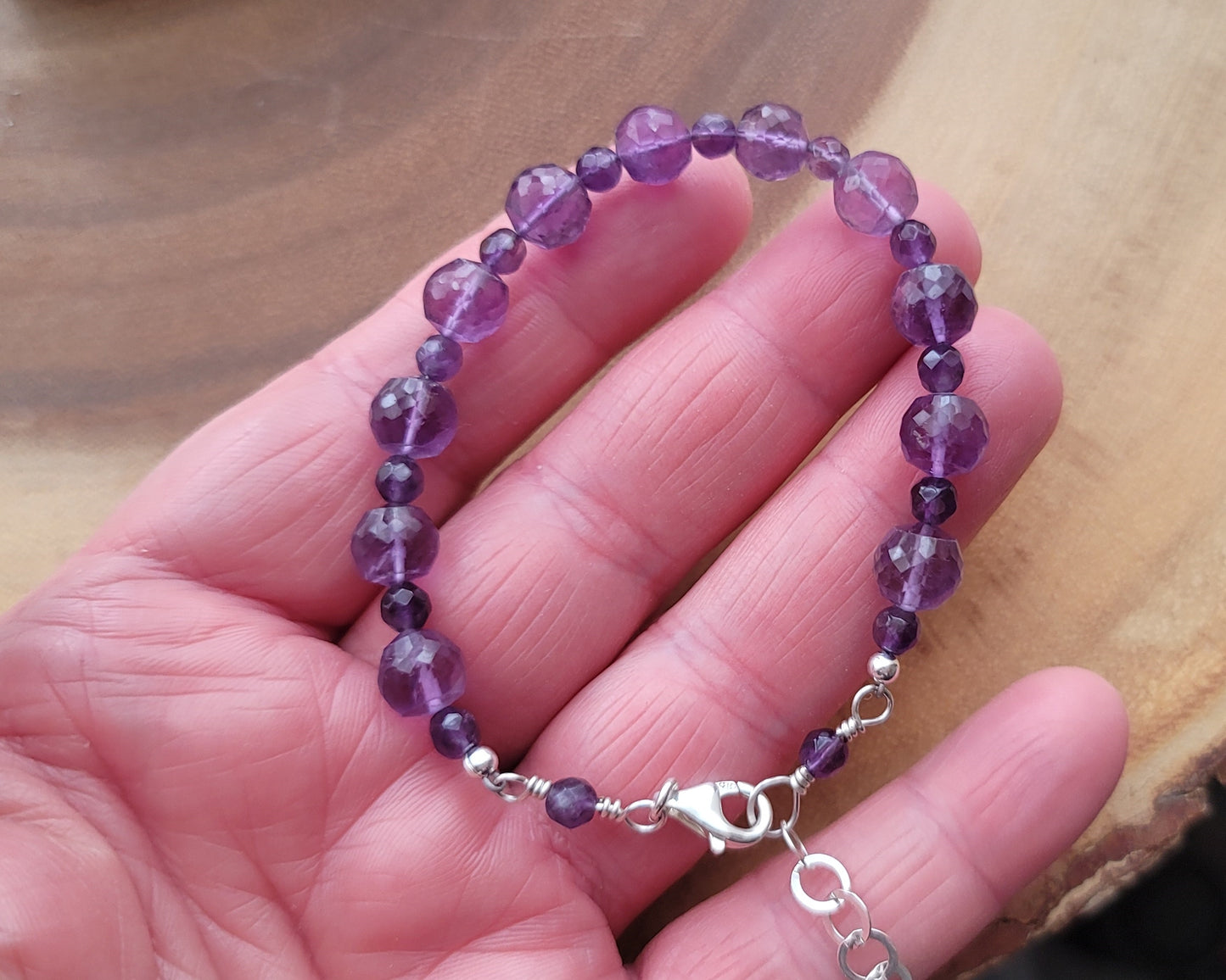 Amethyst  Beaded Bracelet with Sterling Silver