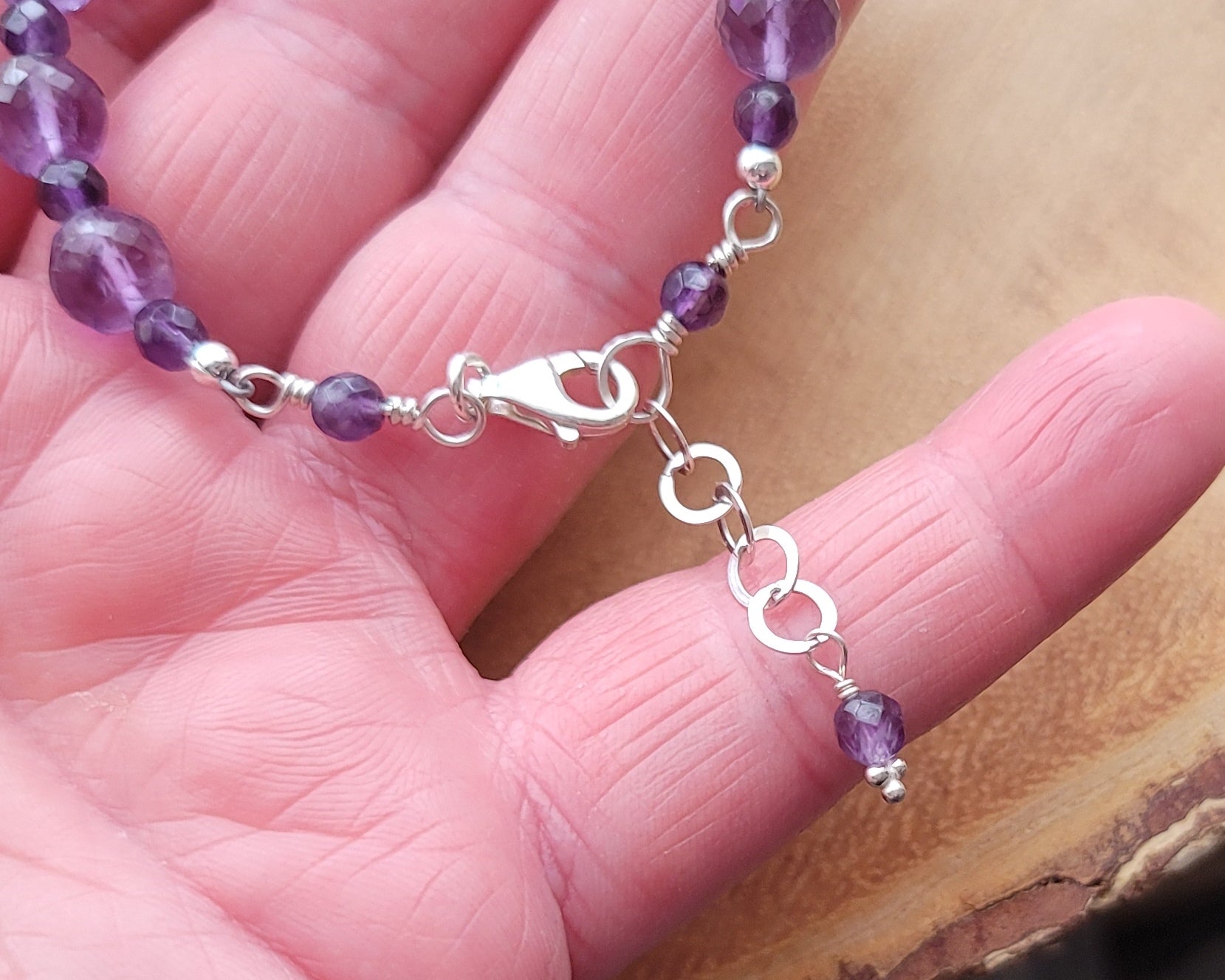 Amethyst  Beaded Bracelet with Sterling Silver