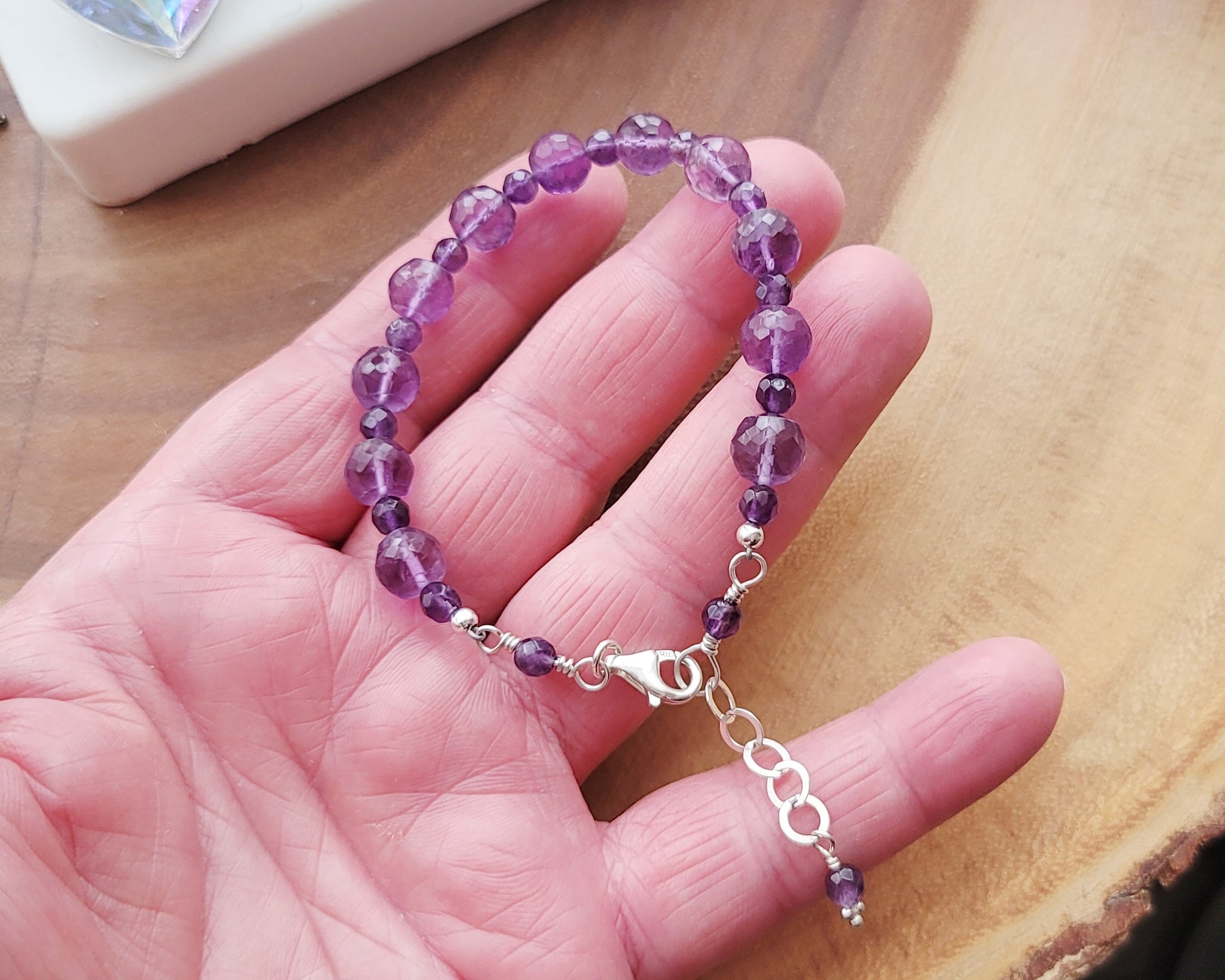 Amethyst  Beaded Bracelet with Sterling Silver