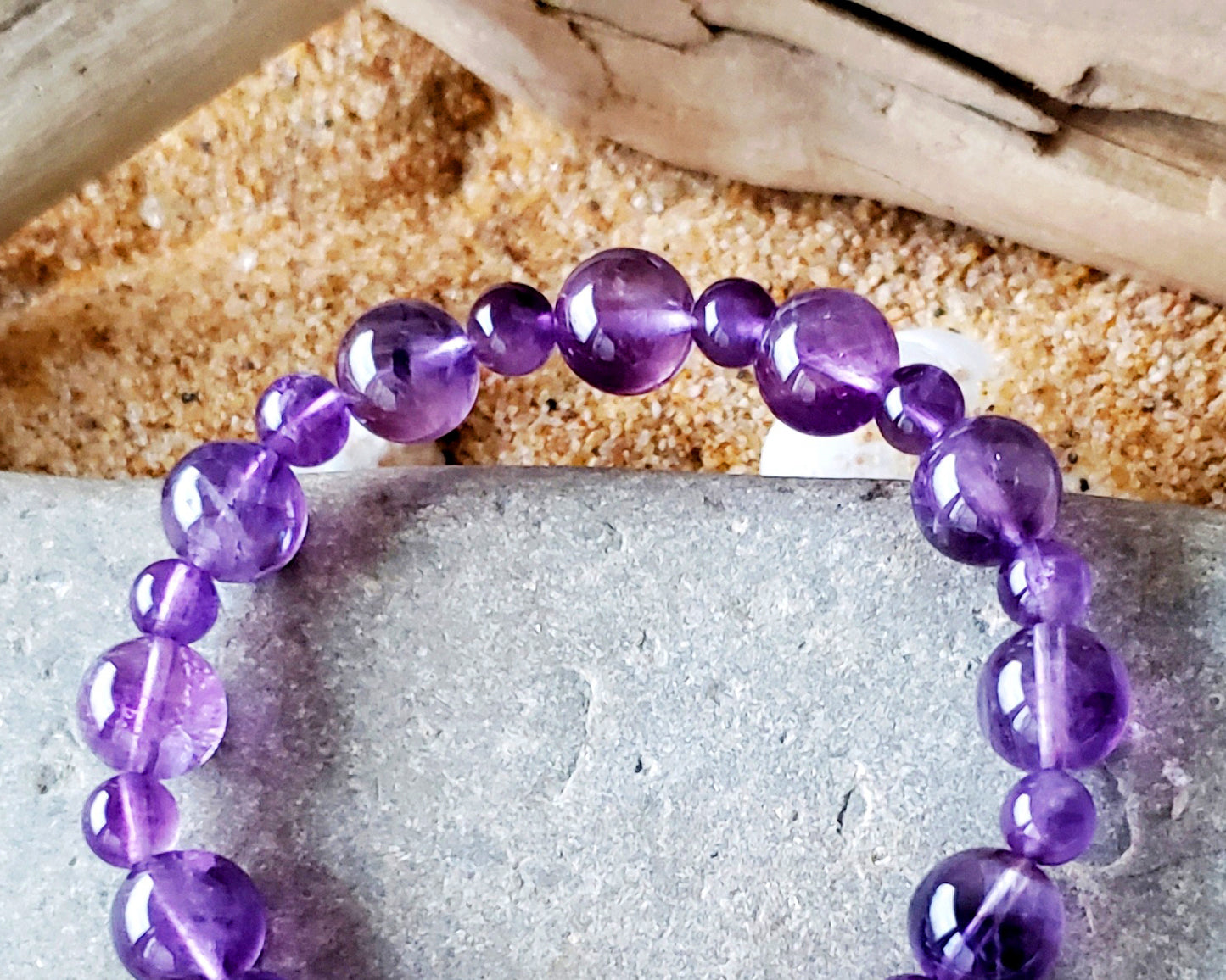 Beaded Amethyst Bracelet, pale purple translucent Amethyst stones with silver tube bead.