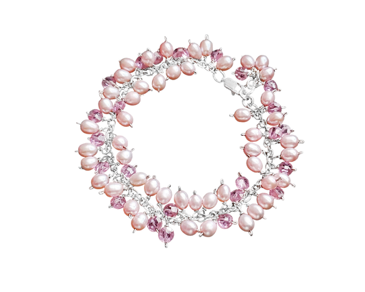 Eco-friendlier Pink Cubic Zirconia & Freshwater Cultured Pearl Cluster Bracelet 