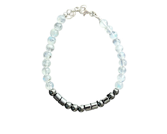 Eco Friendlier Hematite Moonstone Beaded Peace Bracelet-Morse Code