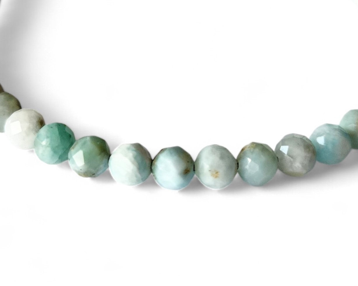 Faceted Larimar Beaded Bracelet made with Sterling Silver and 4mm round faceted stones