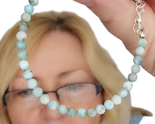 Faceted Larimar Beaded Bracelet made with Sterling Silver and 4mm round faceted stones