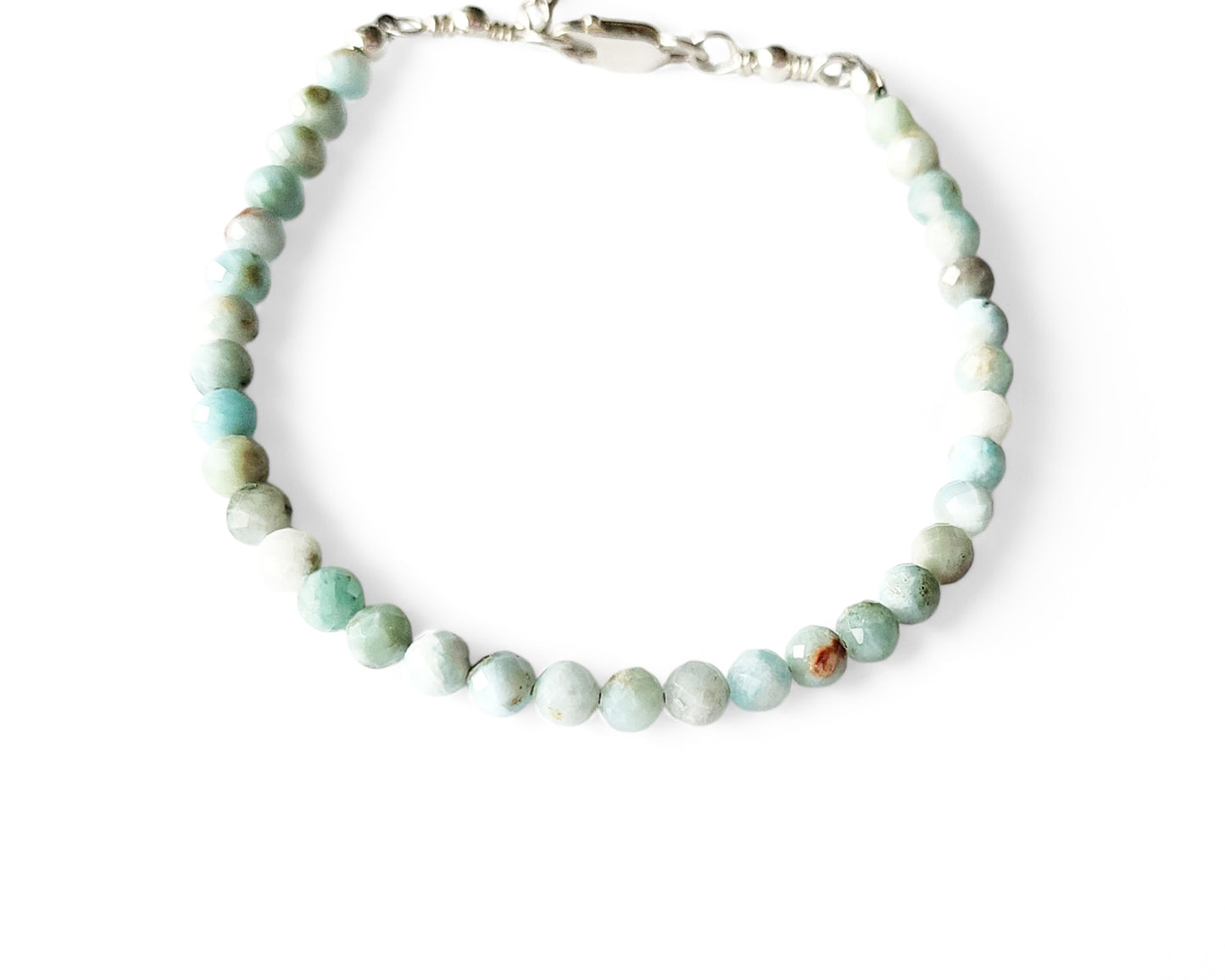 Faceted Larimar Beaded Bracelet made with Sterling Silver and 4mm round faceted stones