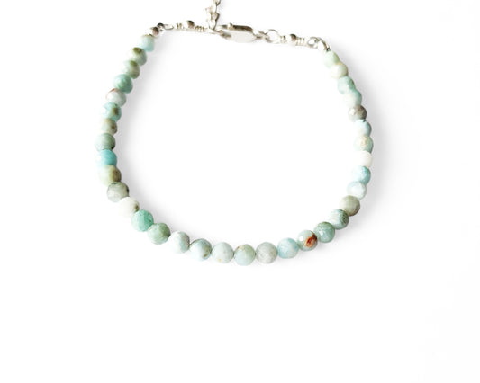 Faceted Larimar Beaded Bracelet made with Sterling Silver and 4mm round faceted stones