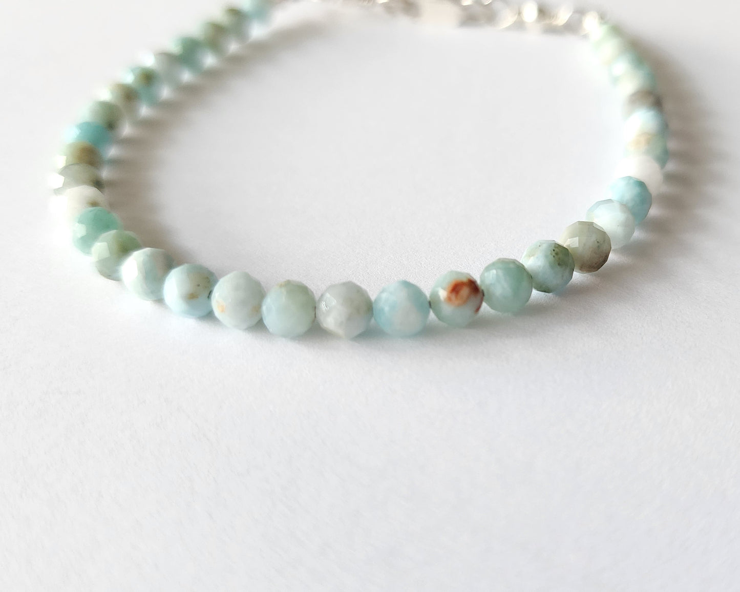 Faceted Larimar Beaded Bracelet made with Sterling Silver and 4mm round faceted stones