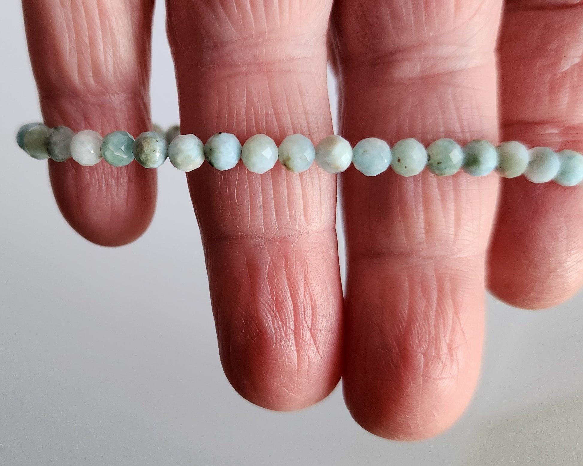 Faceted Larimar Beaded Bracelet made with Sterling Silver and 4mm round faceted stones